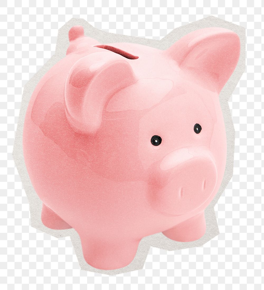 Piggy bank png sticker, paper cut on transparent background