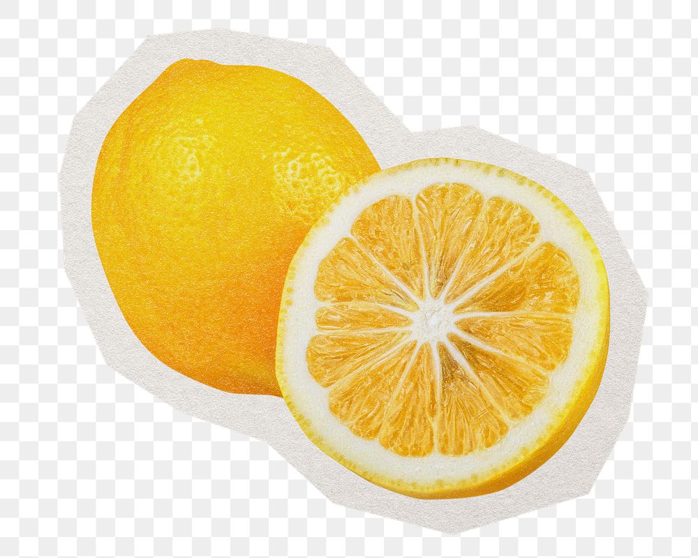 Lemon slice png fruit sticker, paper cut on transparent background