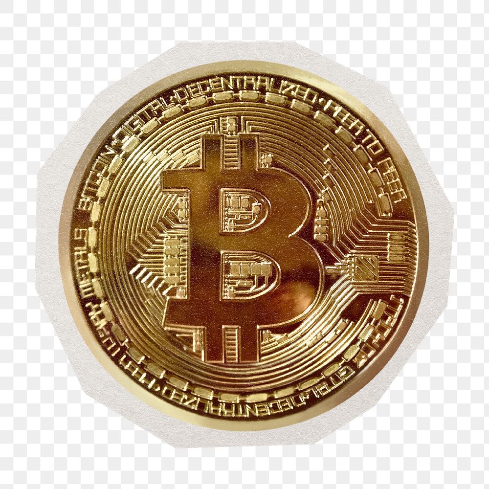 Golden cryptocurrency png sticker, paper cut on transparent background