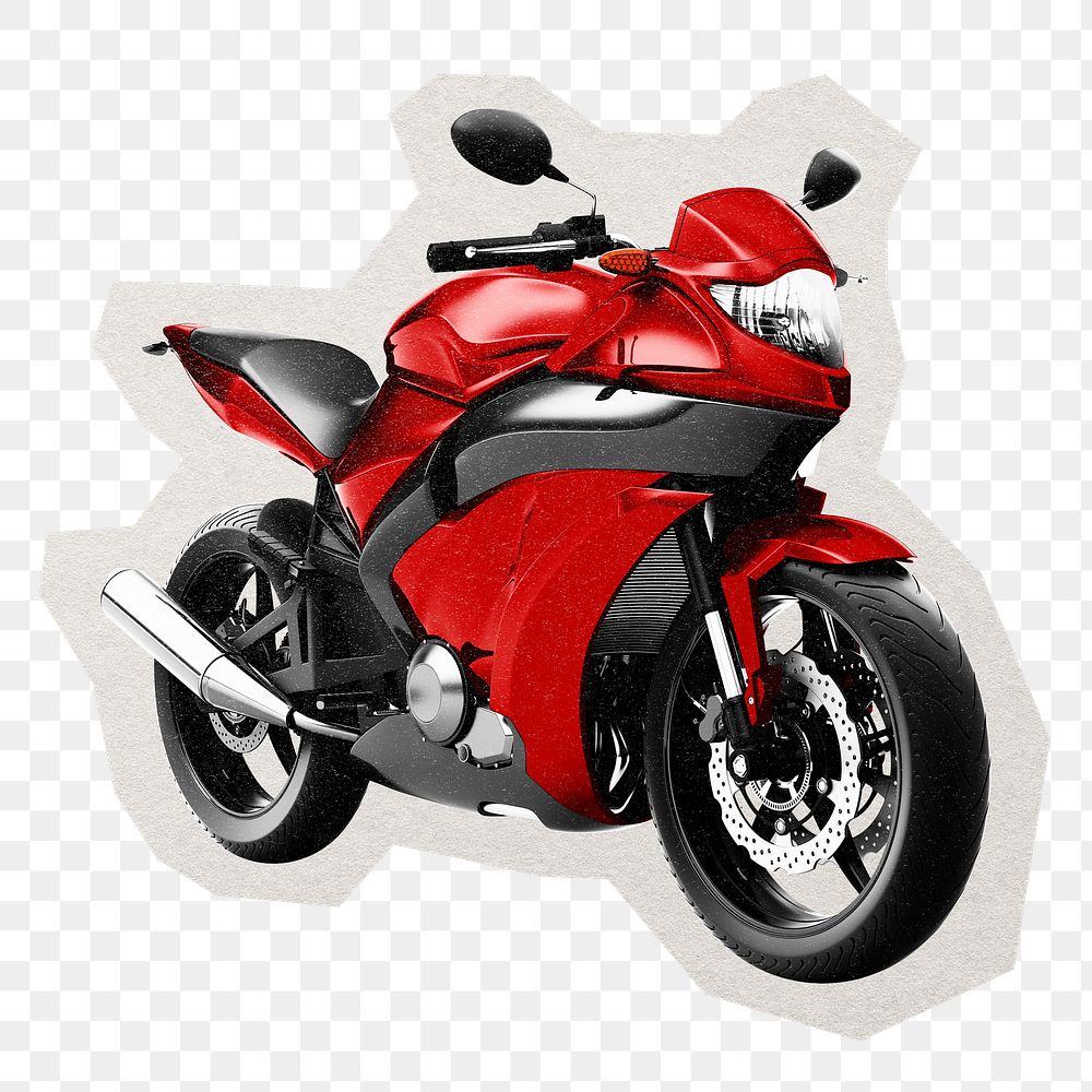 Red motorcycle png sticker, paper cut on transparent background