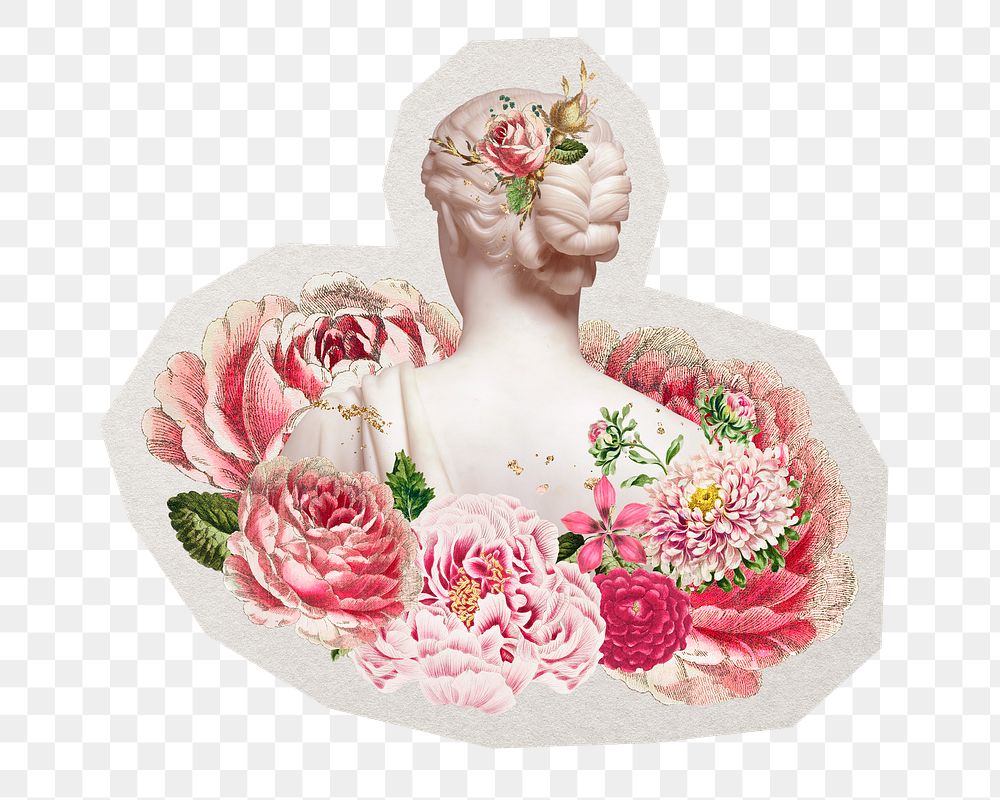 Floral lady sculpture png sticker, paper cut on transparent background