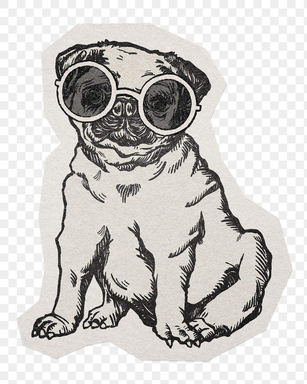 Funny pug png sticker, paper cut on transparent background