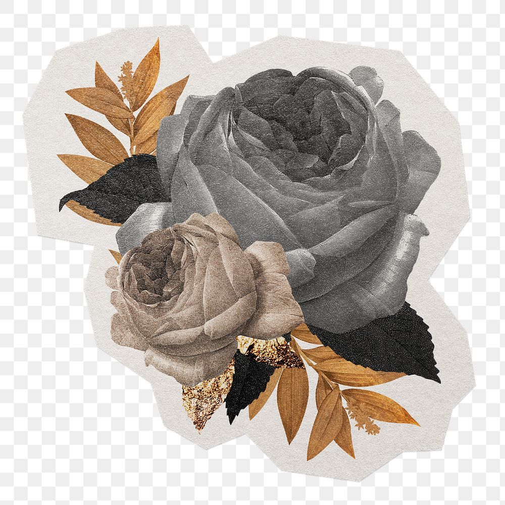 Aesthetic roses png sticker, paper cut on transparent background