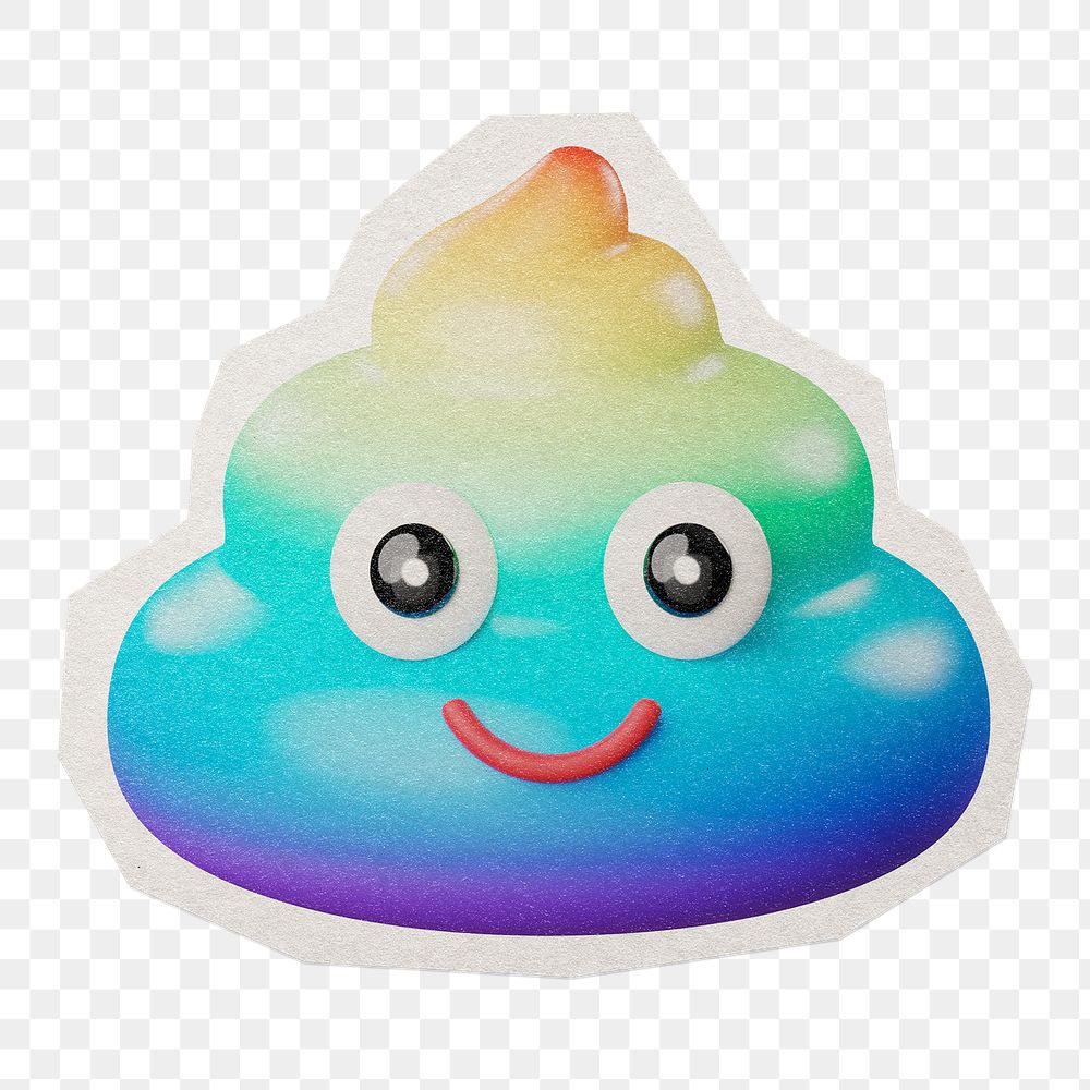 Rainbow poop png sticker, paper cut on transparent background