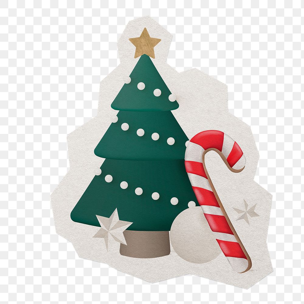 3d Christmas tree png sticker, paper cut on transparent background