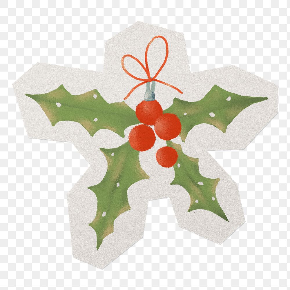Holly berry png sticker, paper cut on transparent background
