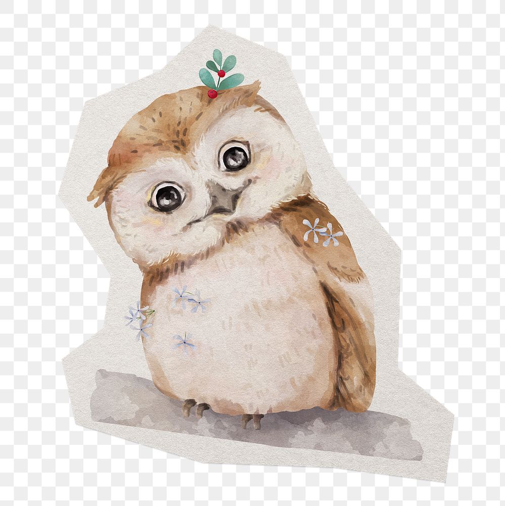 Baby owl  png sticker, paper cut on transparent background