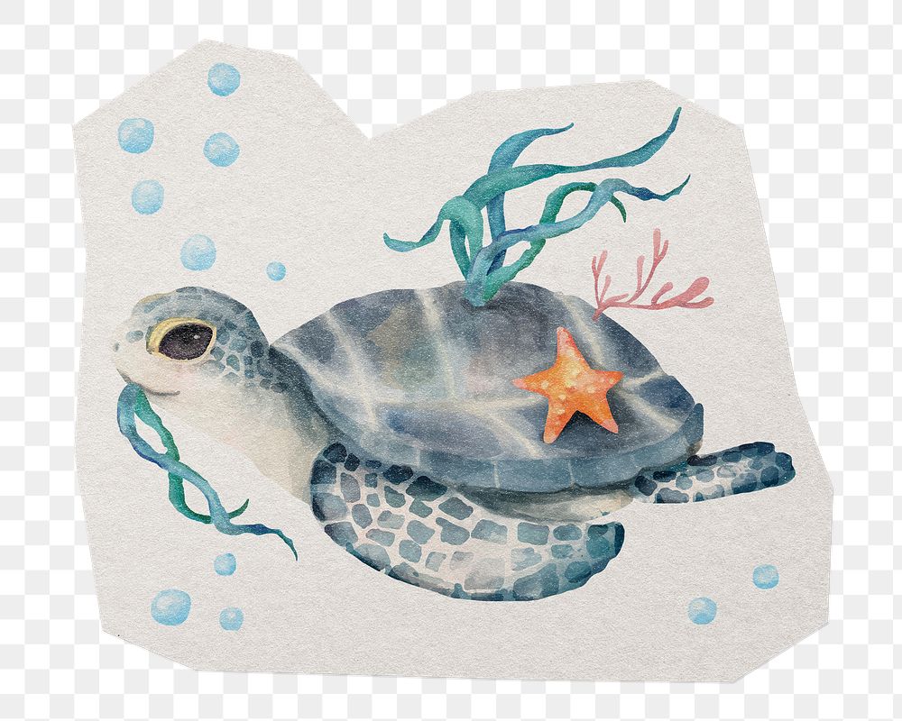Baby sea turtle png sticker, paper cut on transparent background