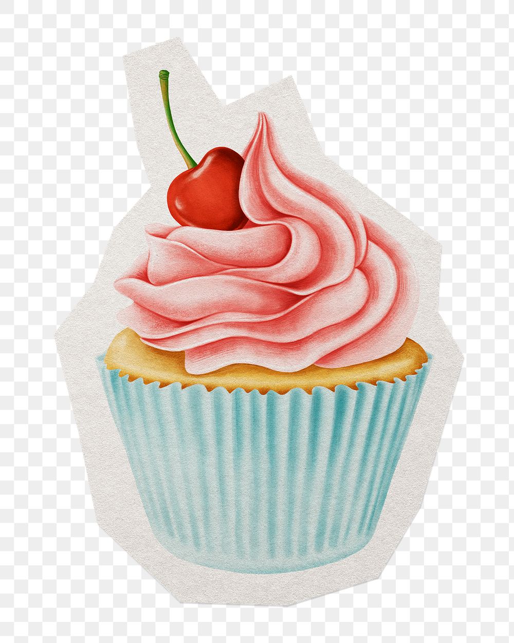 Cherry cupcake png bakery sticker, paper cut on transparent background