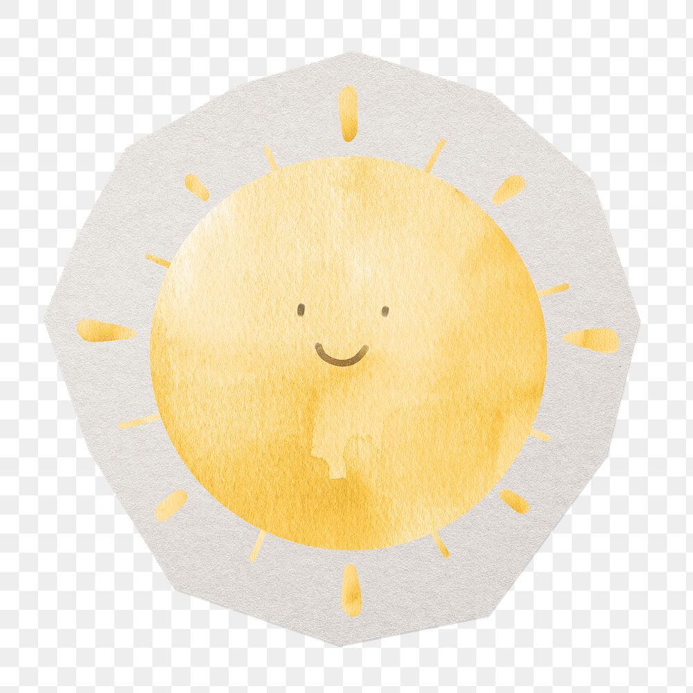 Smiley sun png sticker, paper cut on transparent background