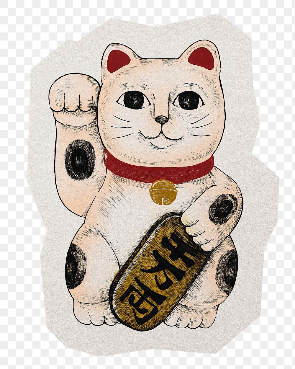 Maneki neko png sticker, paper cut on transparent background