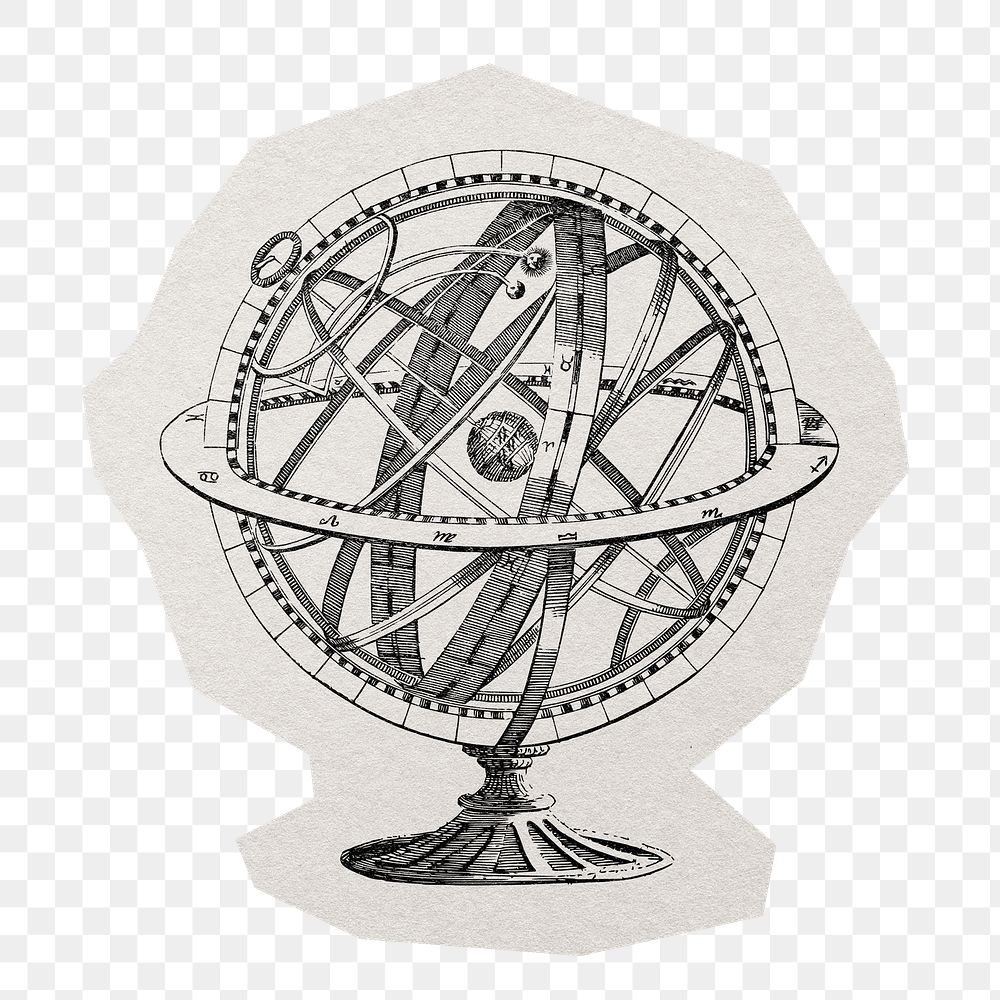 Armillary sphere png sticker, paper cut on transparent background