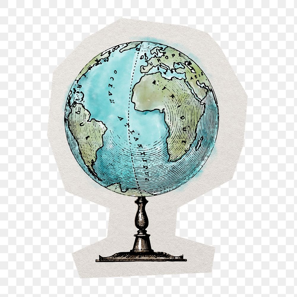 Globe sphere png sticker, paper cut on transparent background