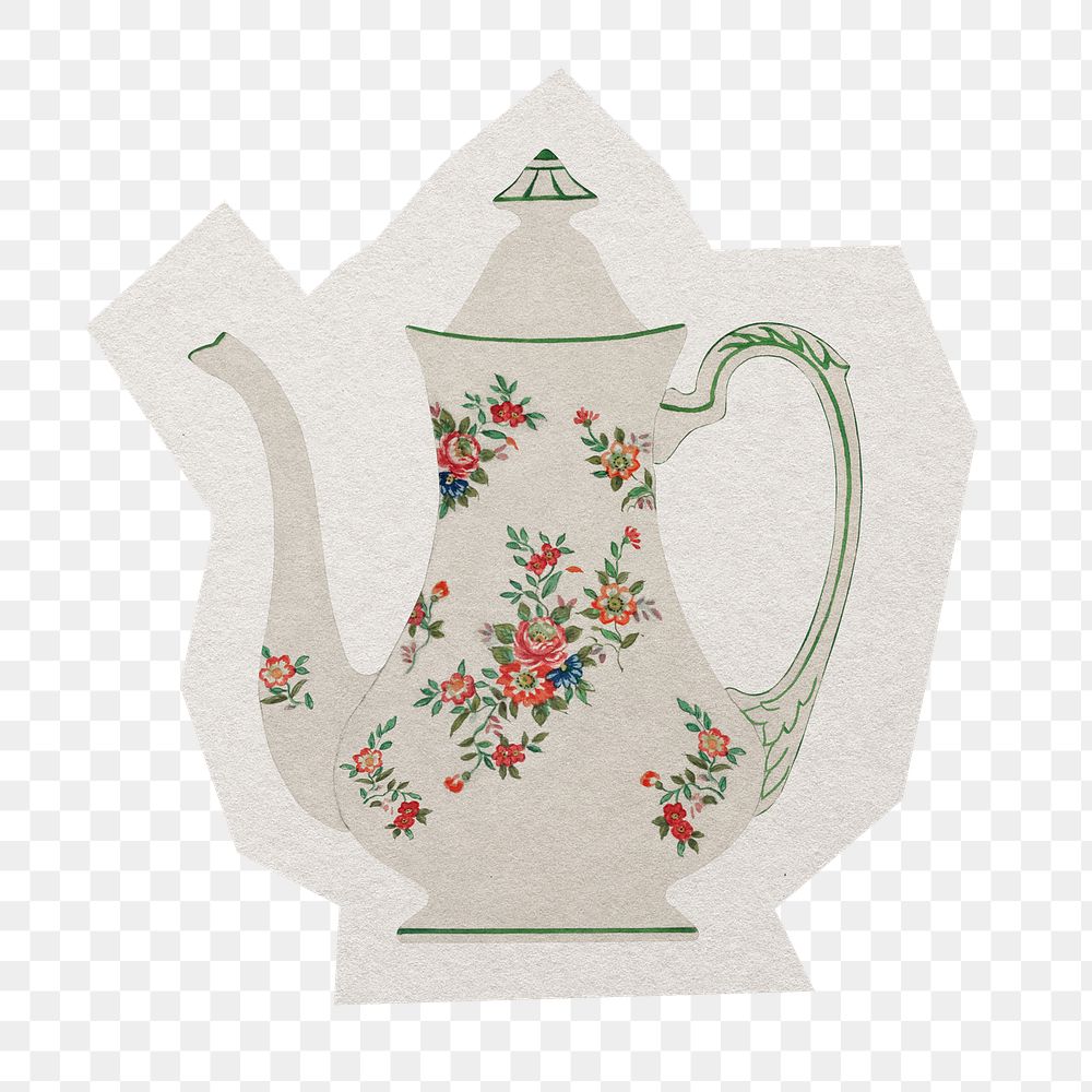 Vintage teapot png sticker, paper cut on transparent background