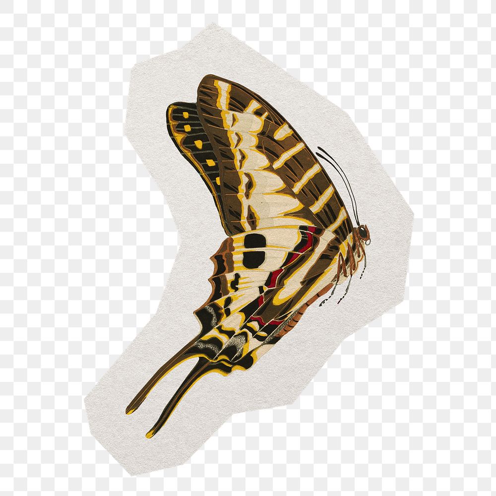 Yellow butterfly png insect sticker, paper cut on transparent background