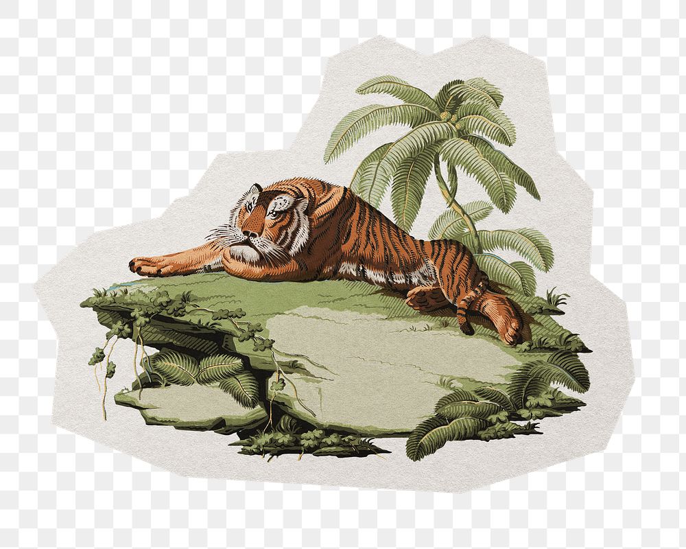 Tiger jungle png sticker, paper cut on transparent background