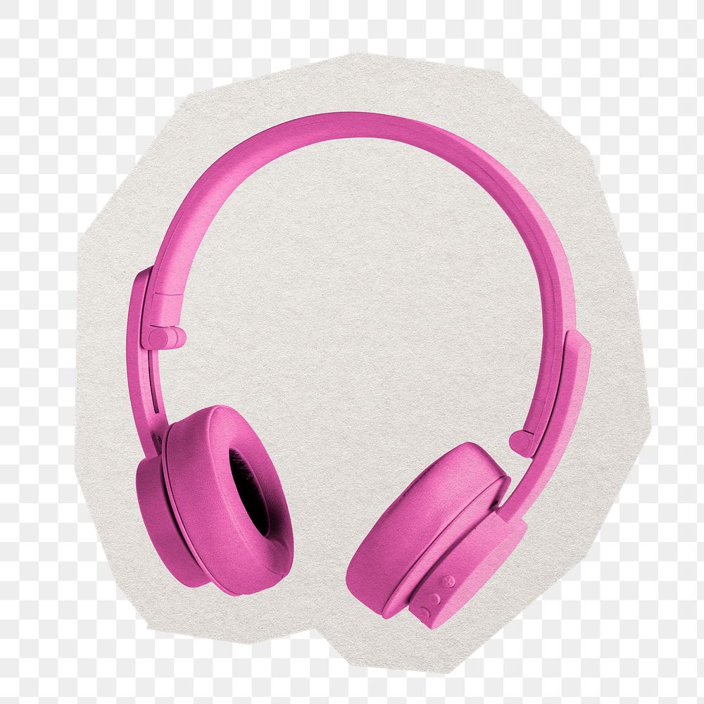 Pink headphones png sticker, paper cut on transparent background