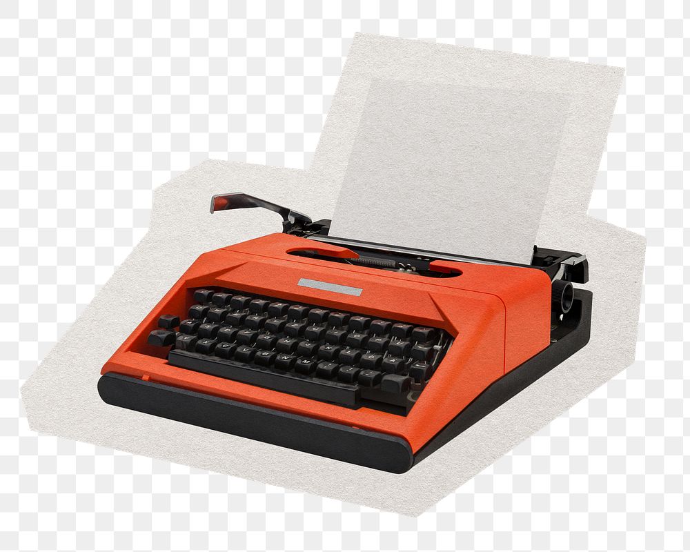 Retro typewriter png sticker, paper cut on transparent background