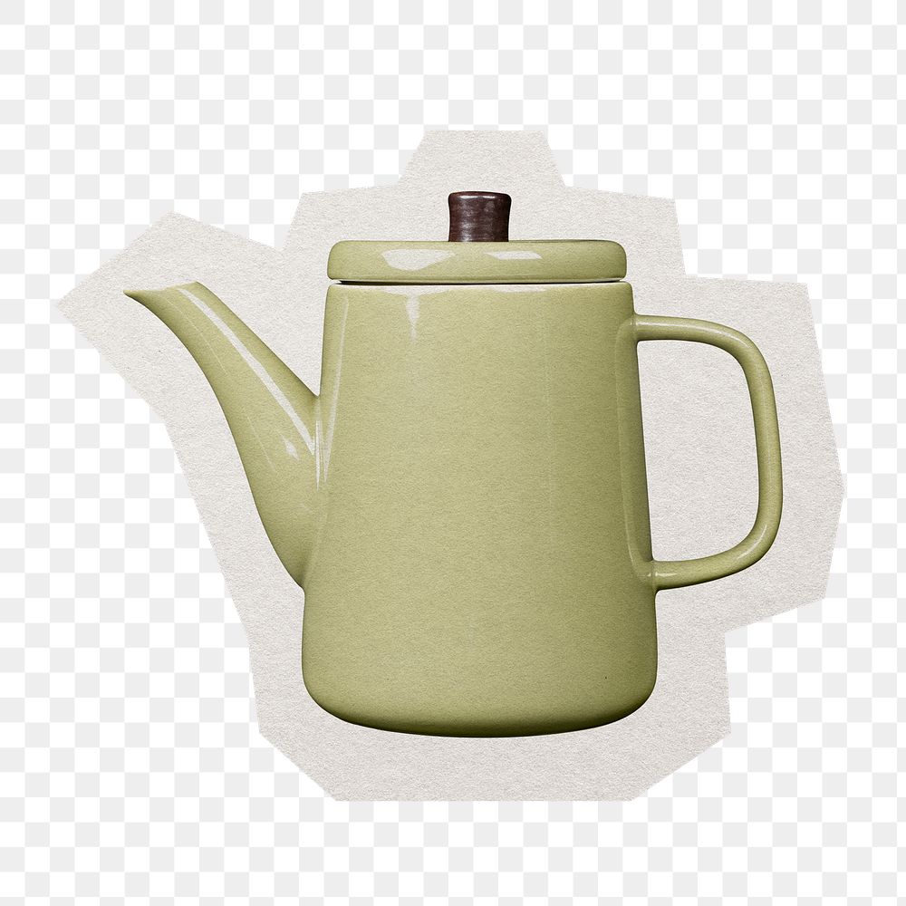 Ceramic teapot png sticker, paper cut on transparent background