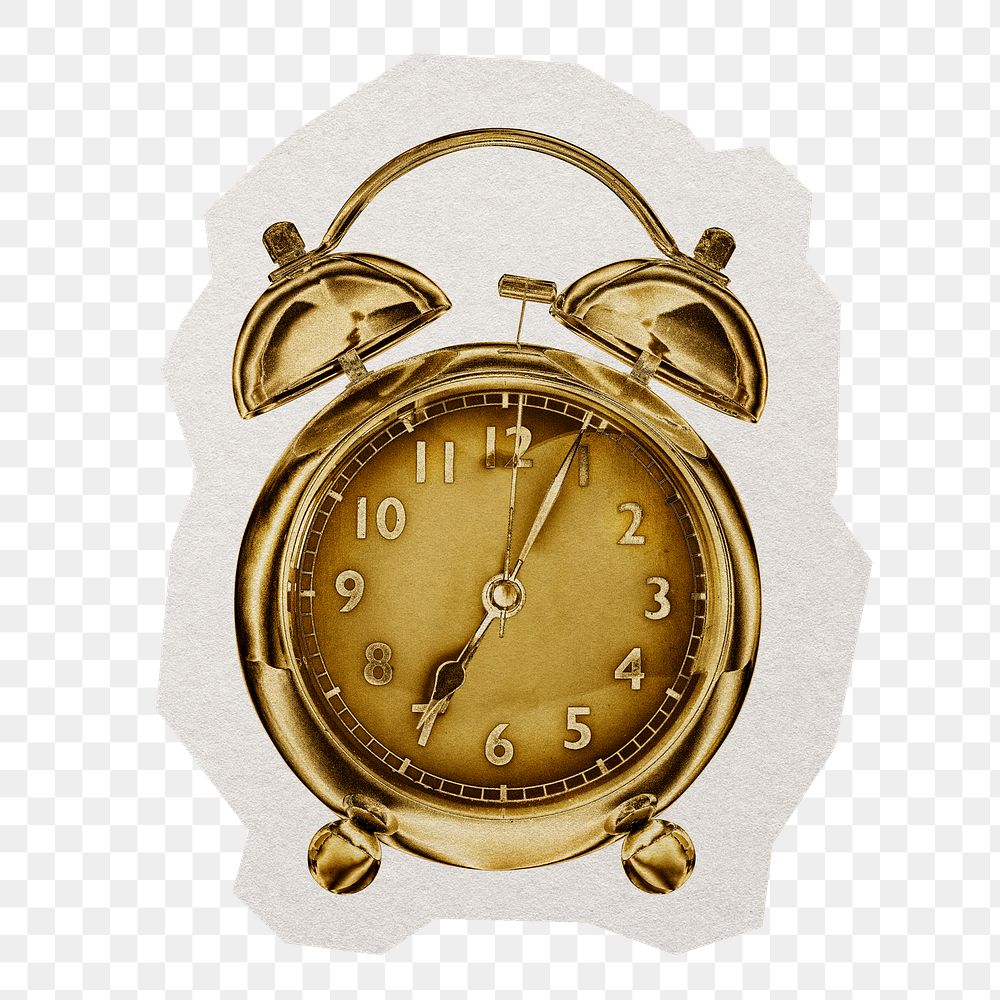 Gold alarm clock png sticker, paper cut on transparent background