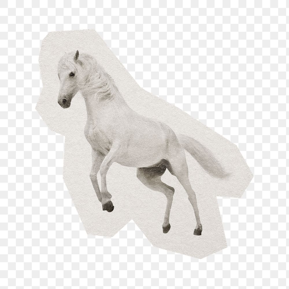 White horse png sticker, paper cut on transparent background