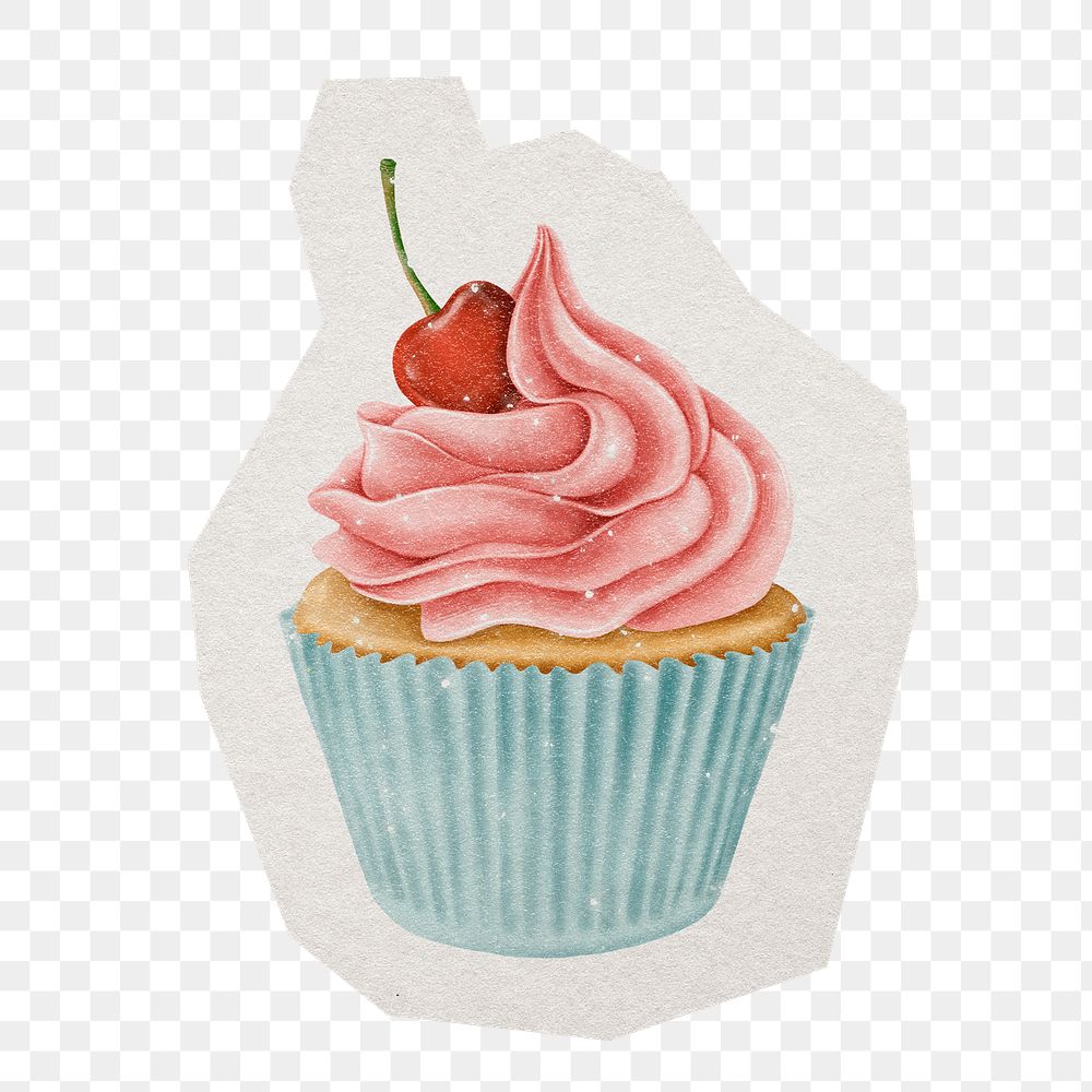 Hand drawn cupcake png bakery sticker, paper cut on transparent background