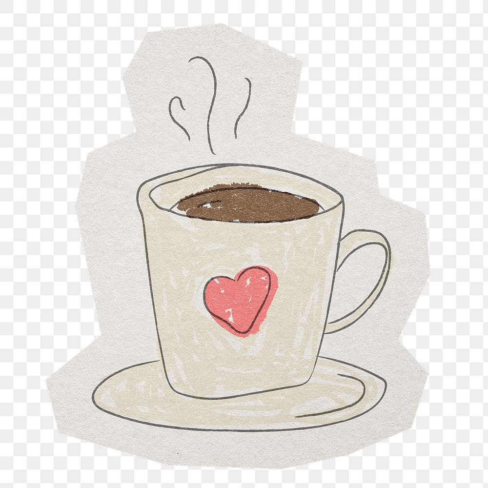 Coffee cup png drink sticker, paper cut on transparent background