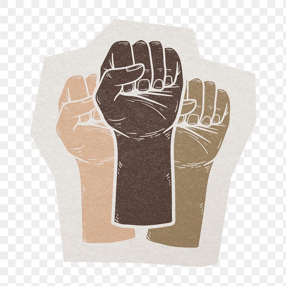 Multiracial fists png sticker, paper cut on transparent background