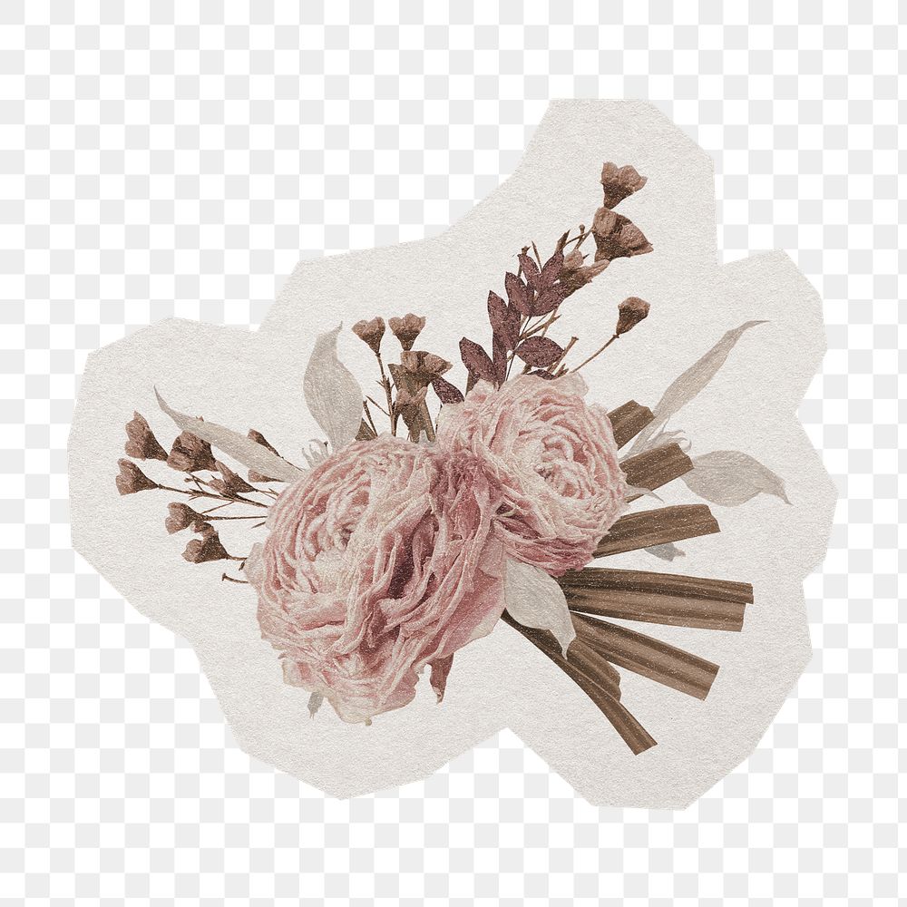 Aesthetic roses png sticker, paper cut on transparent background