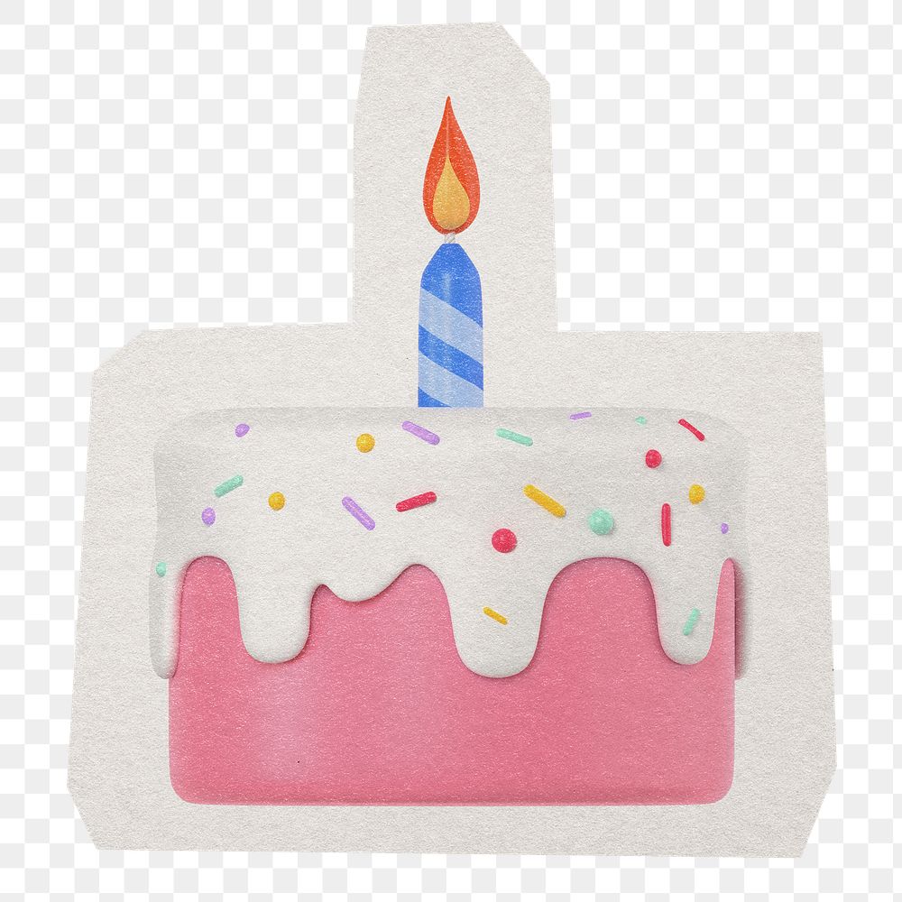 Birthday cake png 3d sticker, paper cut on transparent background