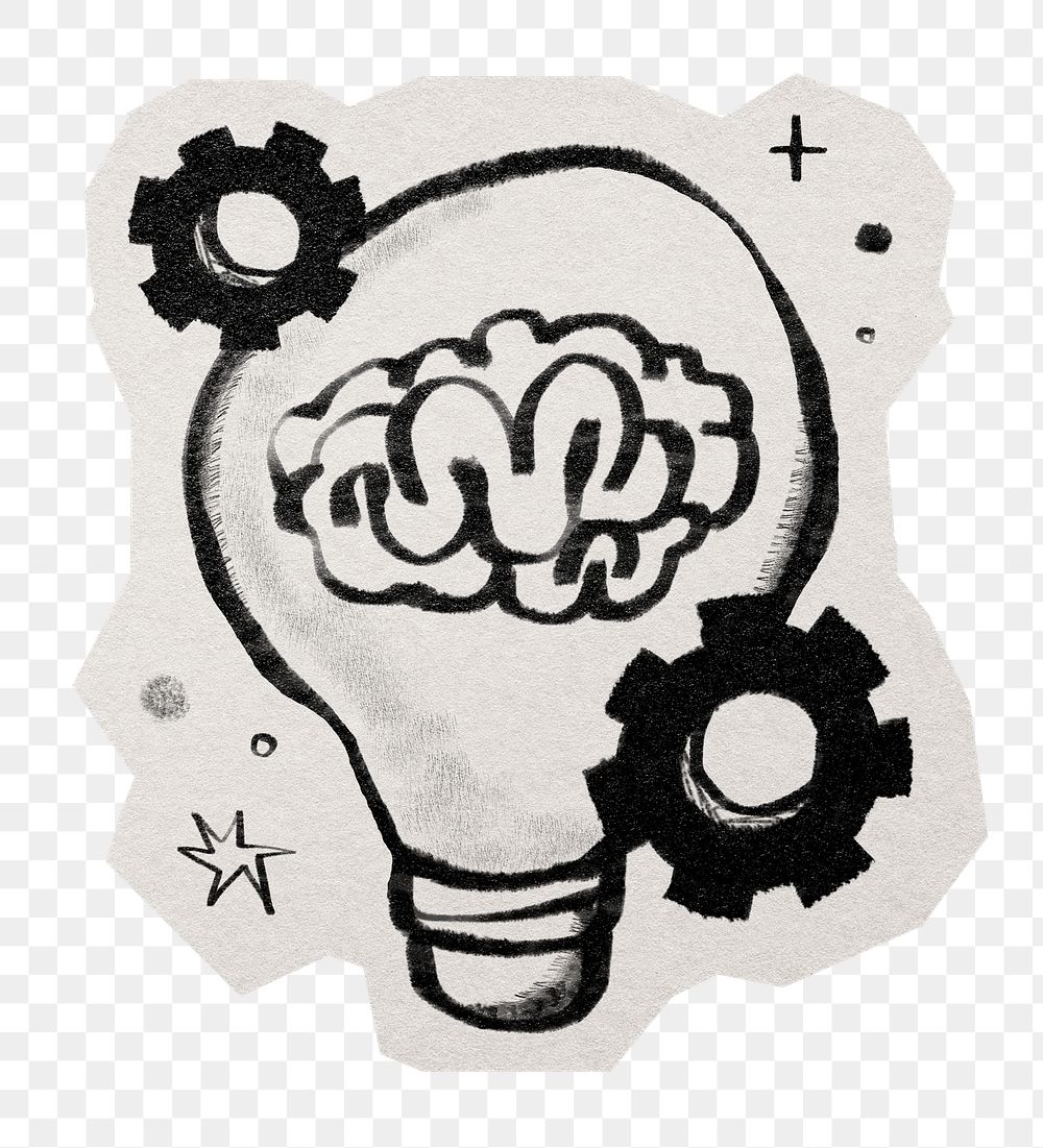 Thinking brain png sticker, paper cut on transparent background