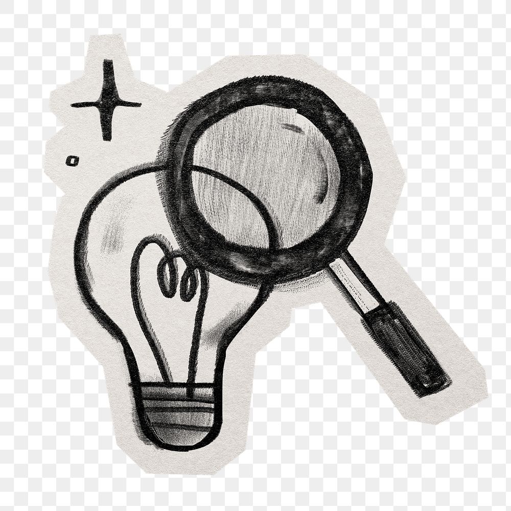 Magnifying glass bulb png sticker, paper cut on transparent background