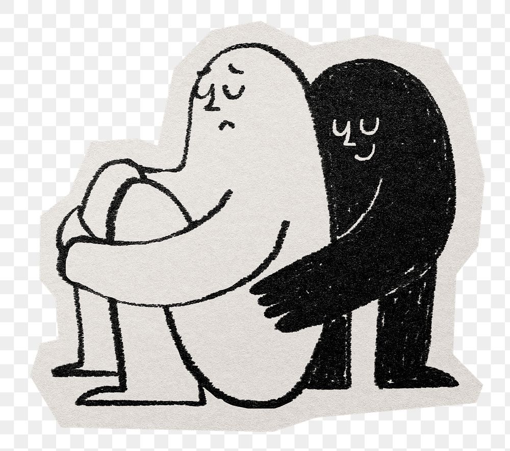 Person comforting friend png sticker, paper cut on transparent background