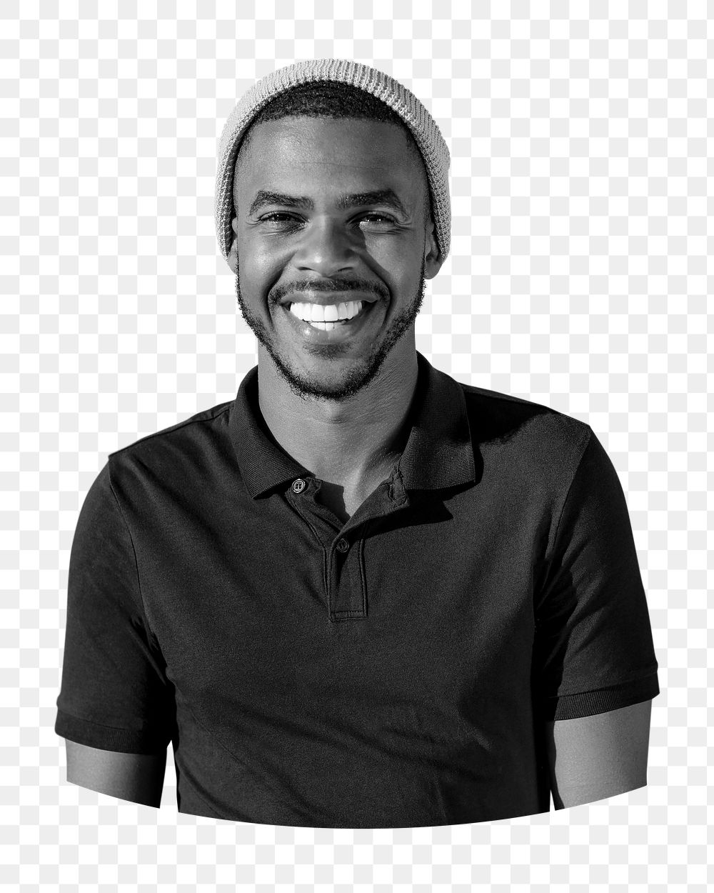 Happy young man png b&w element, transparent background