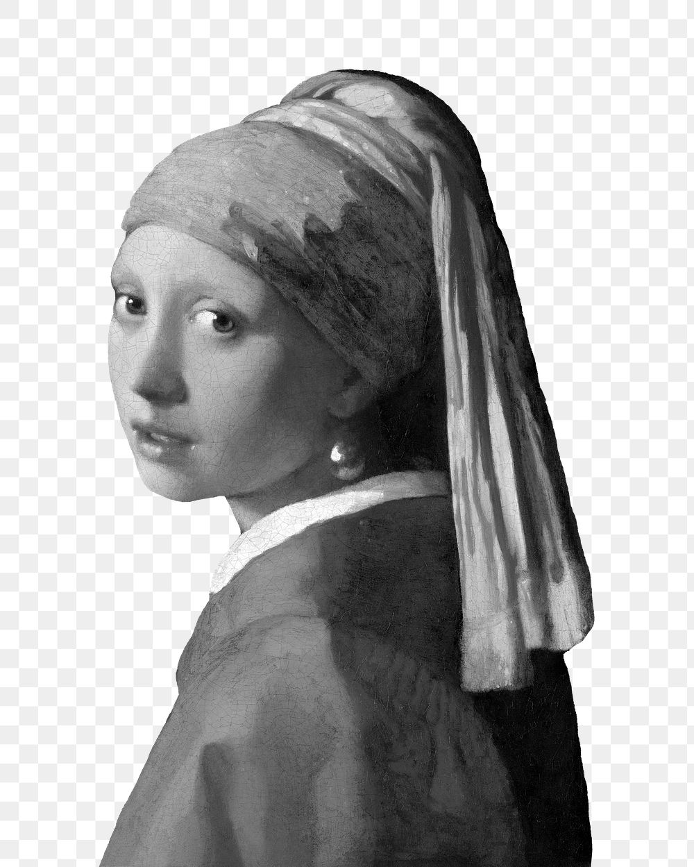 Girl with pearl earring png b&w element, transparent background. Famous artwork by Johannes Vermeer remixed by rawpixel.