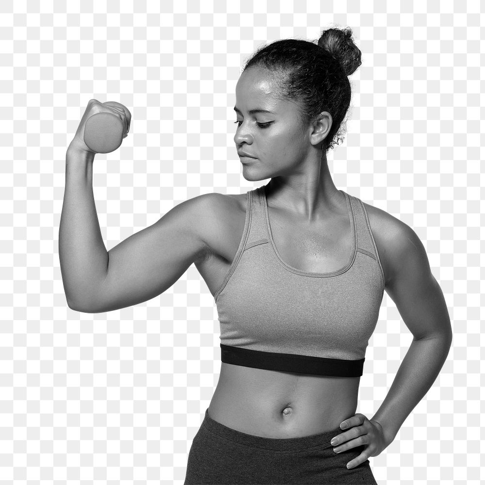 Strong woman png b&w element, transparent background