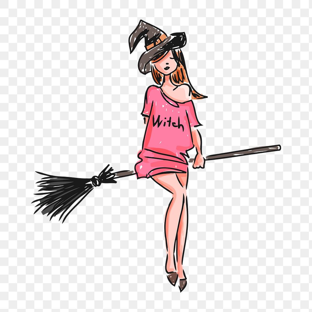 Girl witch png illustration, transparent background. Free public domain CC0 image.