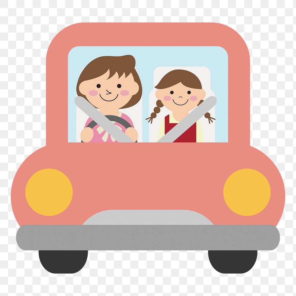 Family riding car png illustration, transparent background. Free public domain CC0 image.