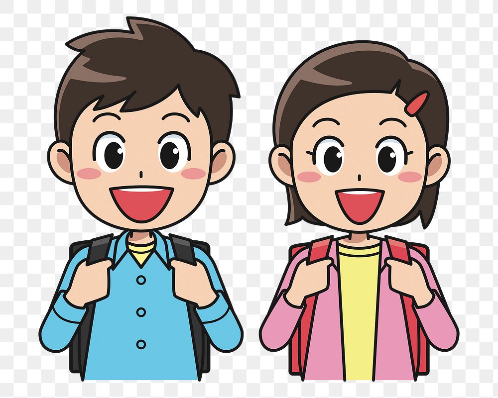 Kids wearing backpack png illustration, transparent background. Free public domain CC0 image.