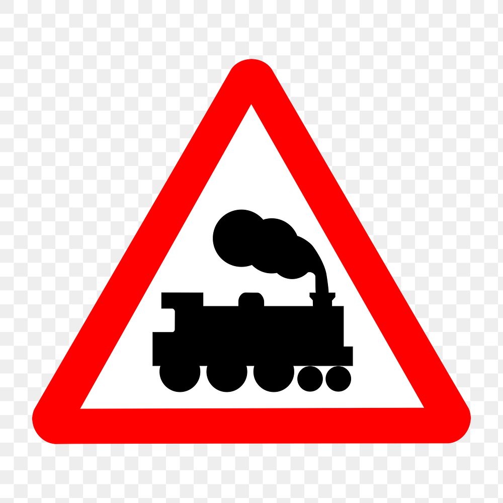 Beware of train sign png illustration, transparent background. Free public domain CC0 image.