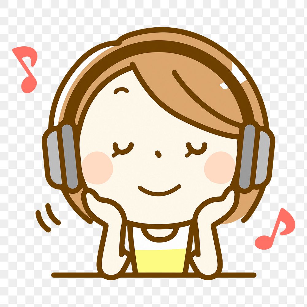 Girl wearing headphones listening to music png sticker, transparent background. Free public domain CC0 image.