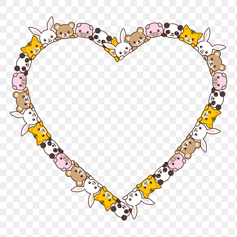 Animal heart shape frame png sticker, transparent background. Free public domain CC0 image.