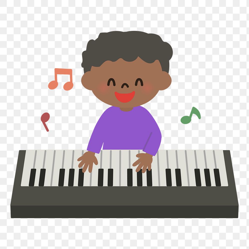Kid playing piano  png clipart illustration, transparent background. Free public domain CC0 image.