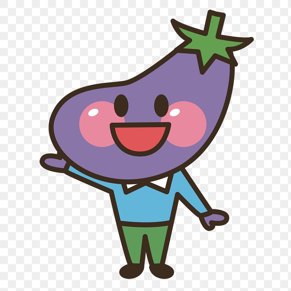 Eggplant cartoon png sticker, transparent background. Free public domain CC0 image.