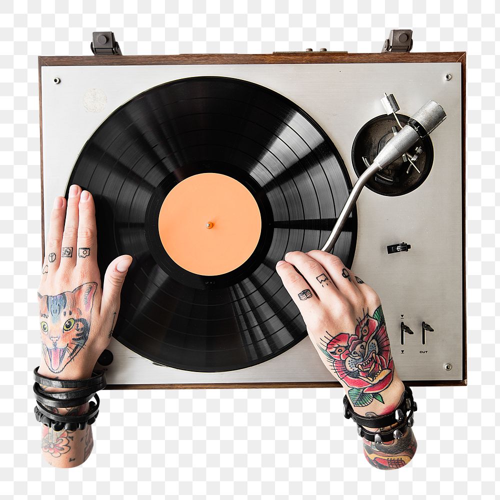 PNG vinyl turntable, collage element, transparent background