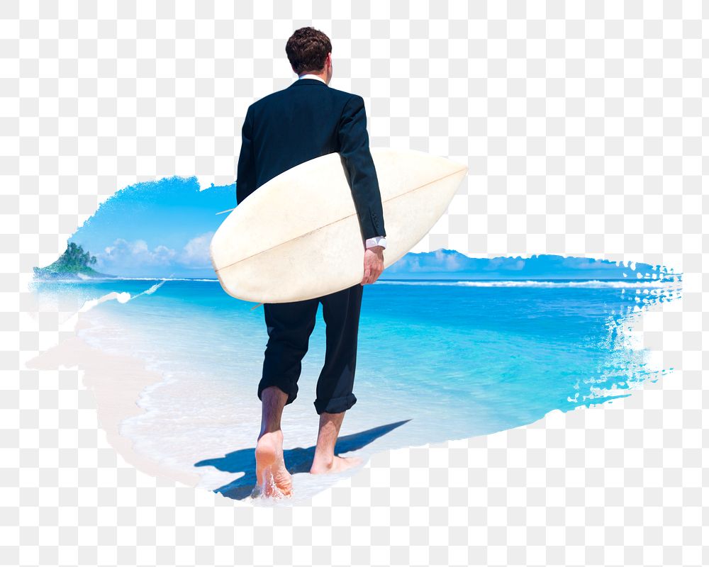 PNG Businessman on vacation at a beach, collage element, transparent background