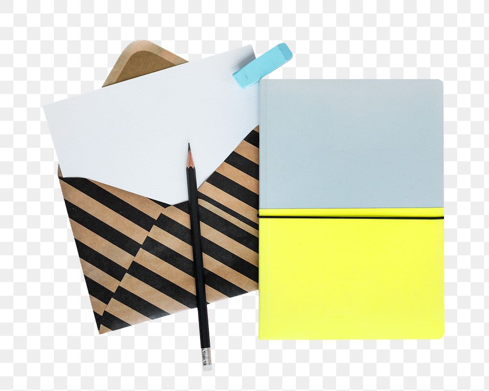 Stationery png stripe envelope & notebook sticker, transparent background