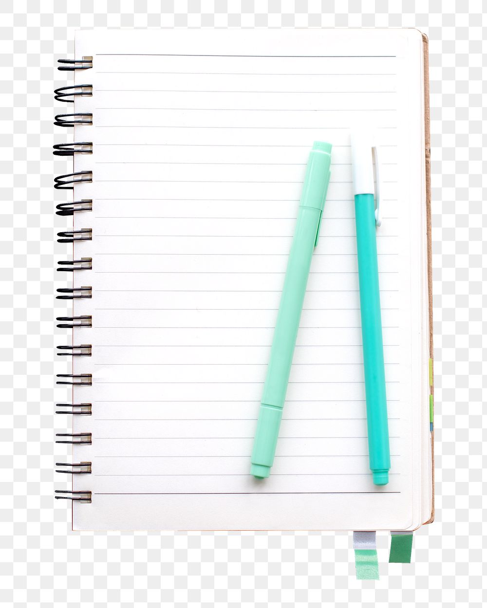 Notebook with  pens png, transparent background