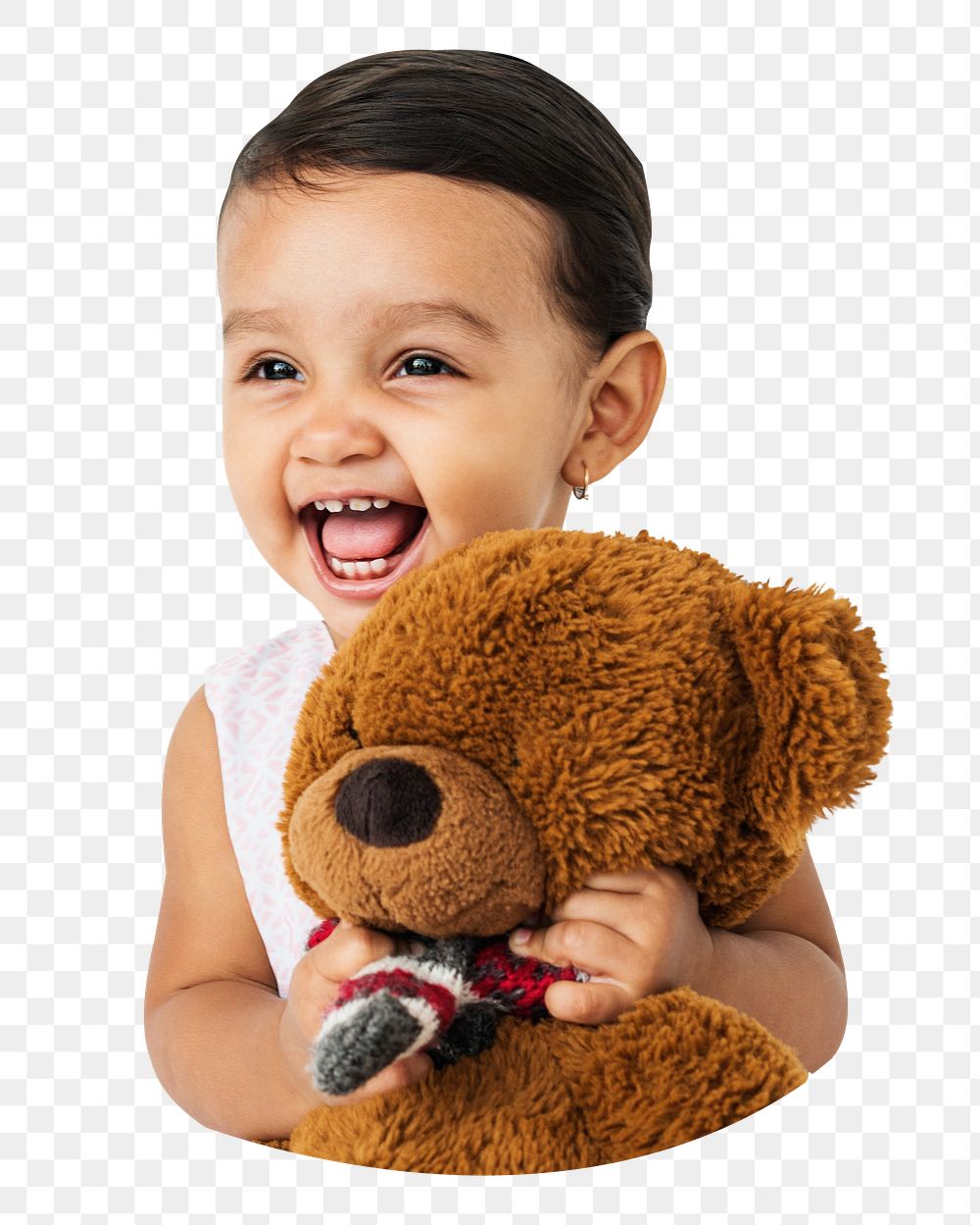 Girl holding teddy png, transparent background