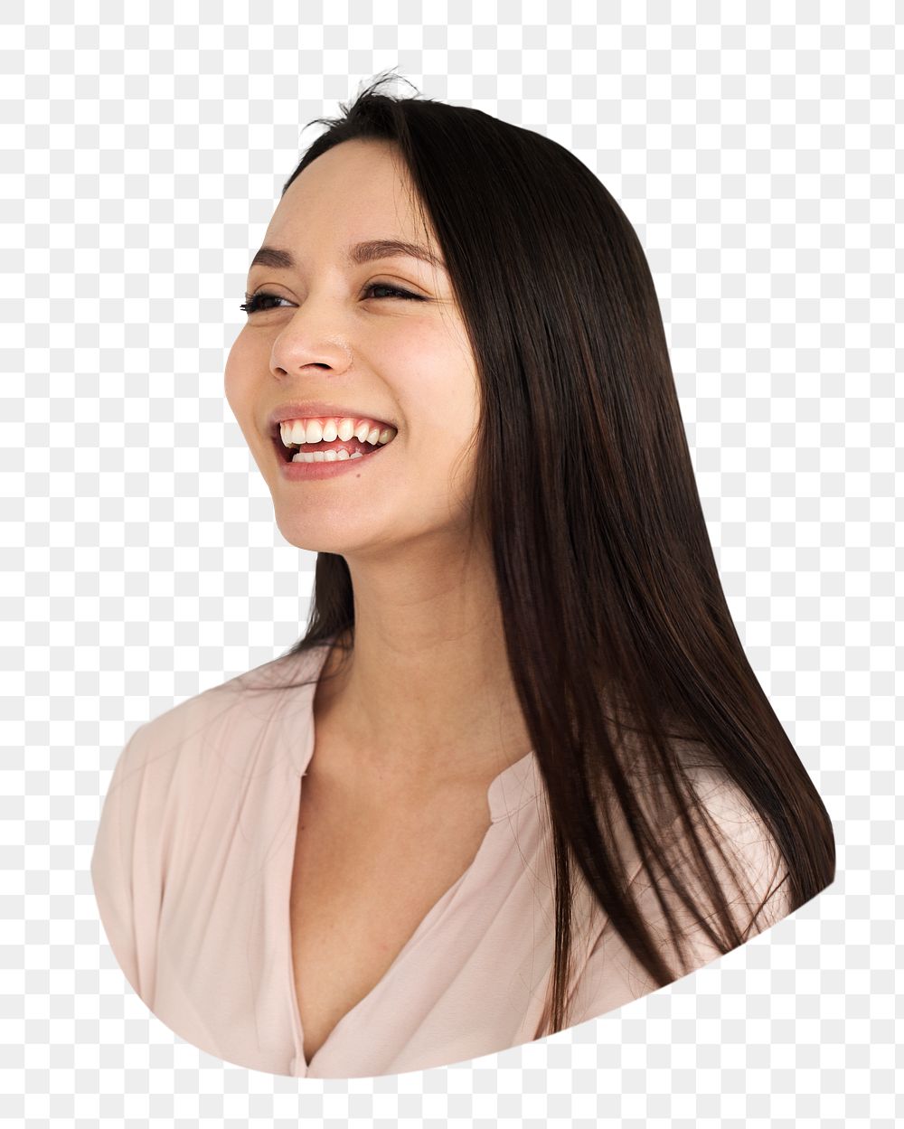 Woman smiling png portrait sticker, transparent background